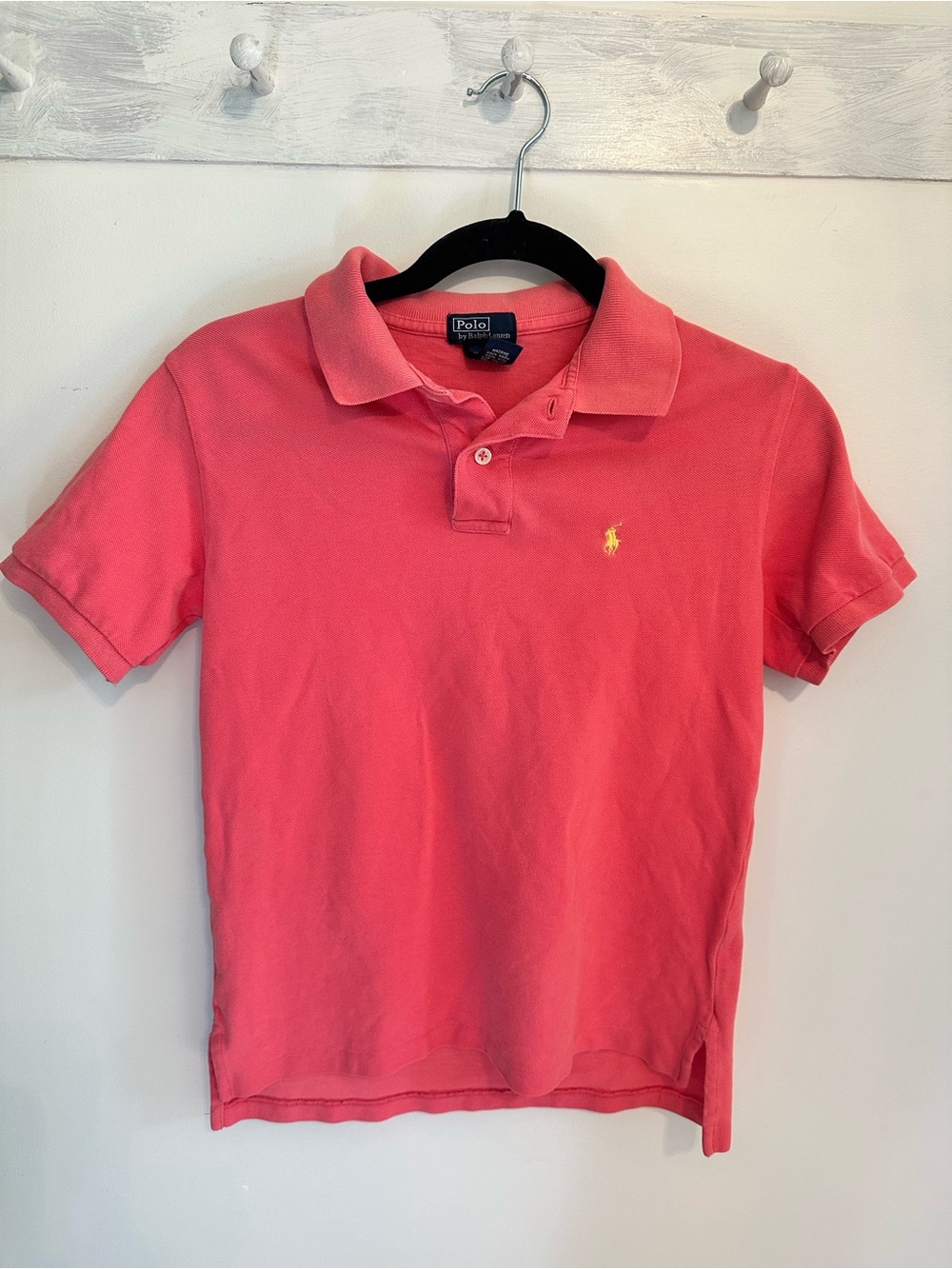 Ralph Lauren Polo Boys Short Sleeve Polo - Coral with Yellow Logo size 8/10